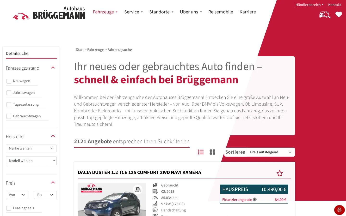Fahrzeugsuche des Autohauses Brüggemann