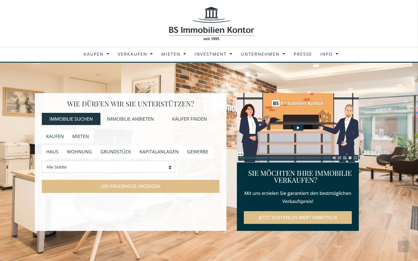 Screenshot der Website von BS Immobilienkontor