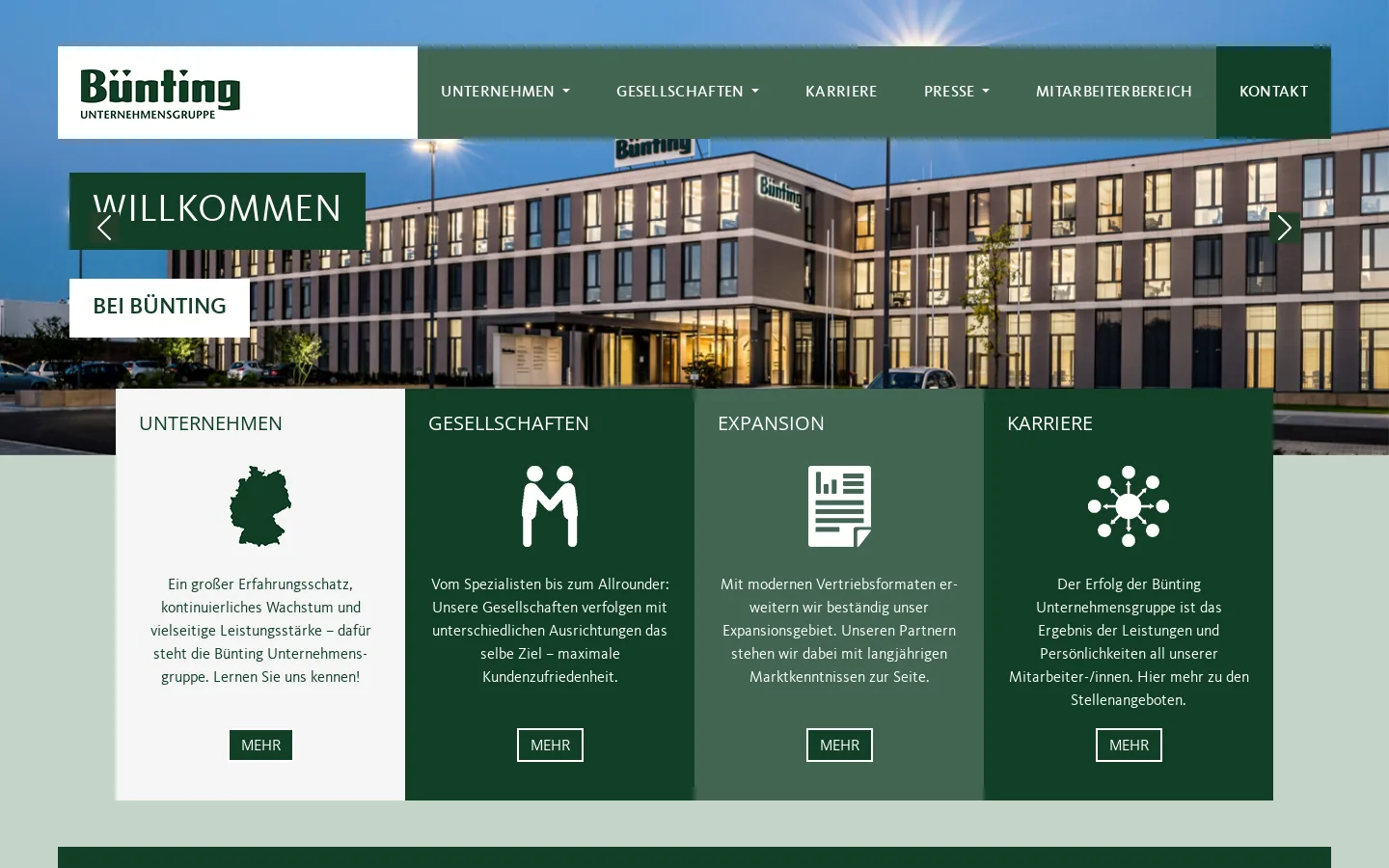 Startseite der Bünting Unternehmensgruppe