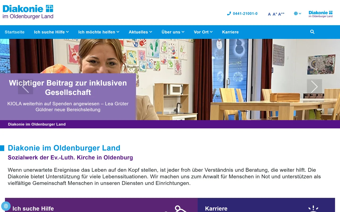 Screenshot der Website von Diakonisches Werk Oldenburg