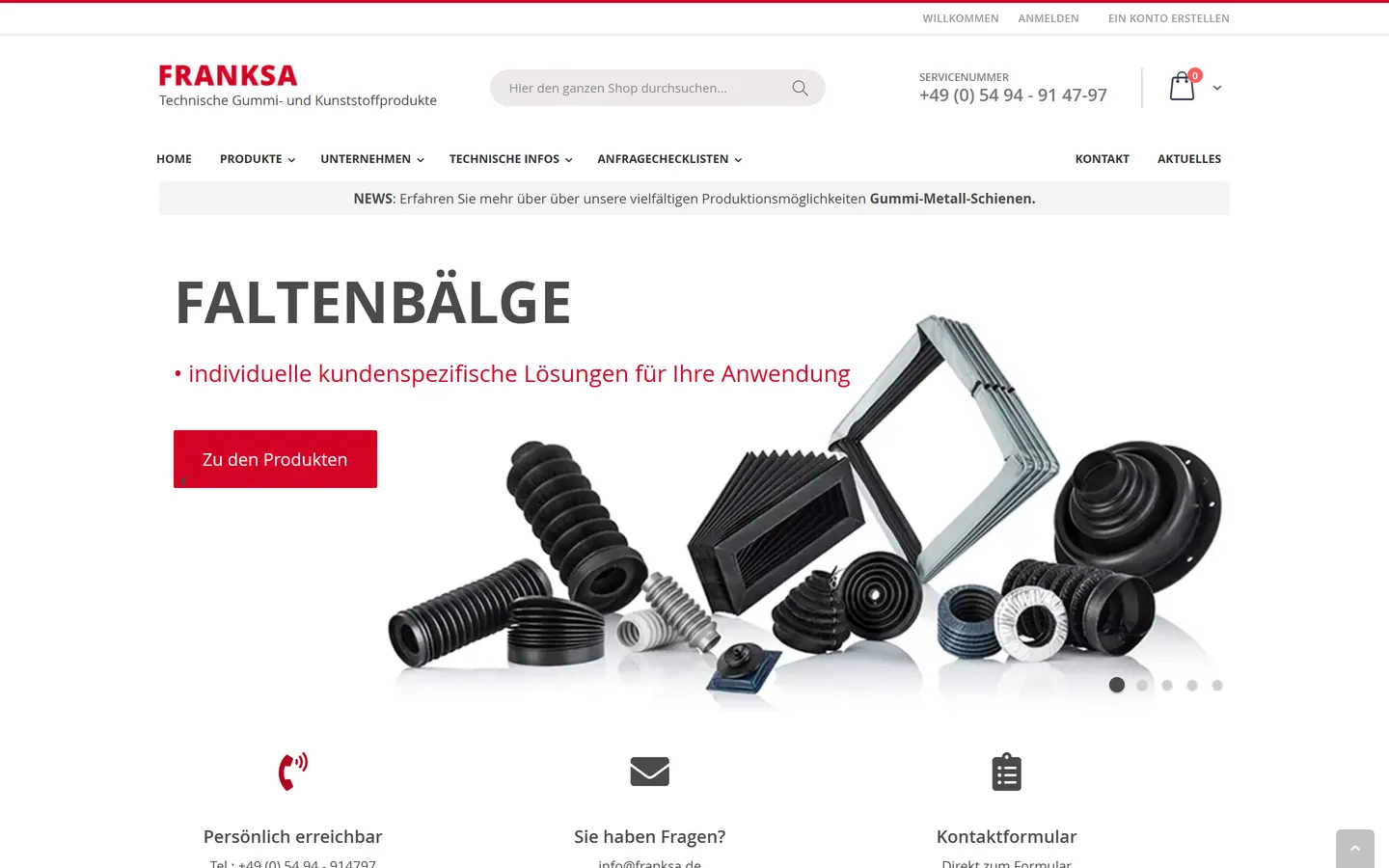 Screenshot der Website von FRANKSA
