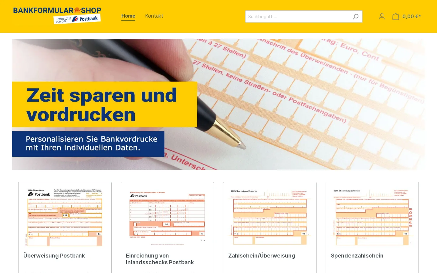 Startseite des Shops bank-formular.de