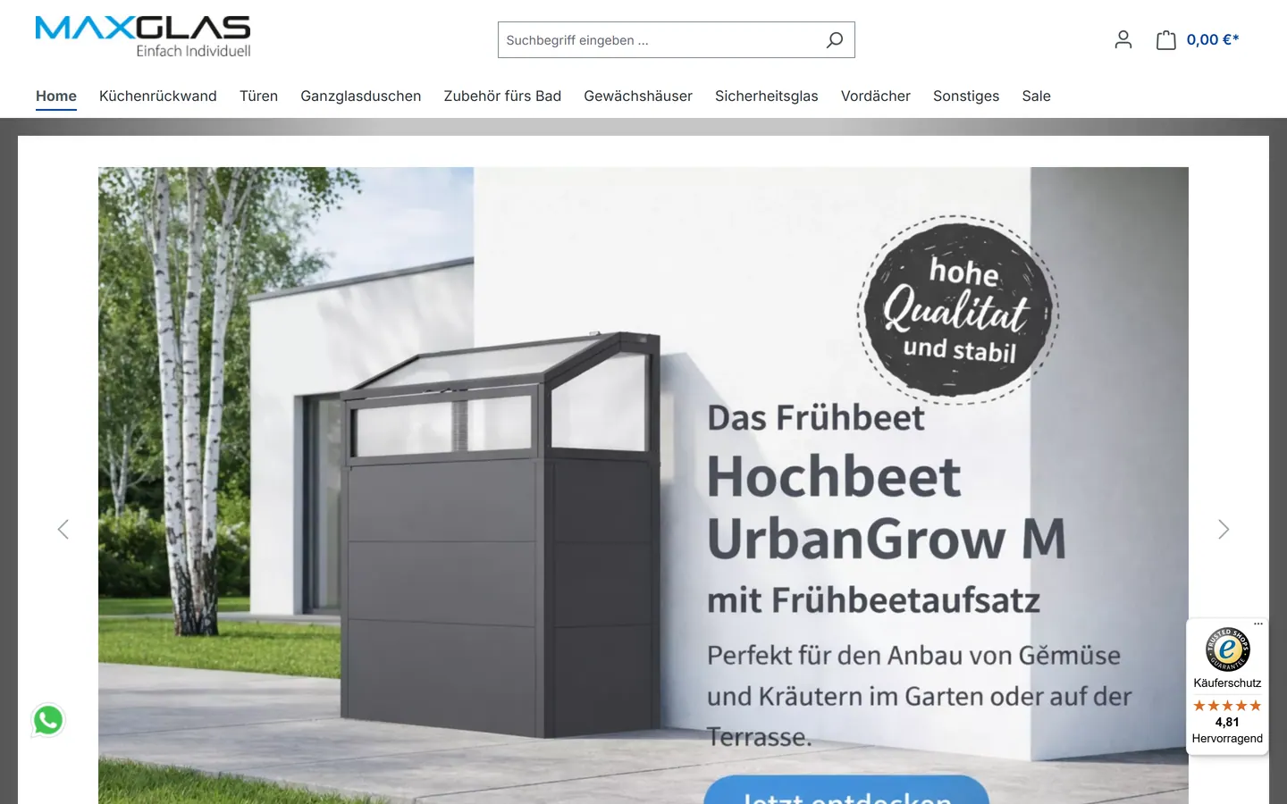 Screenshot der Website von Max Glas KG