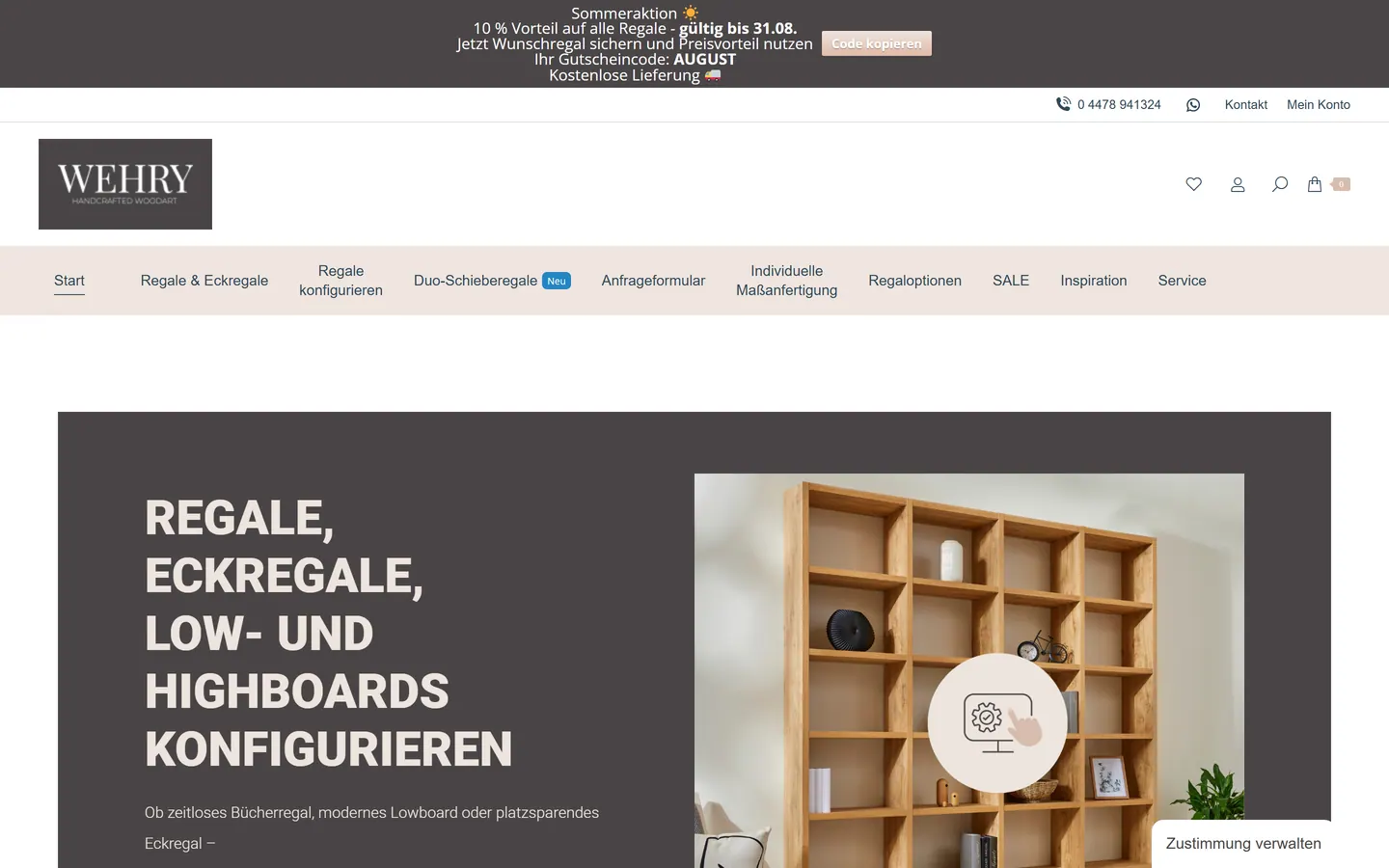 Screenshot der Website von Wehry Regale